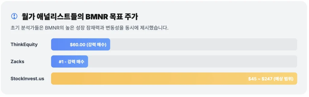 월가 애널리스트들의 BMNR 목표 주가