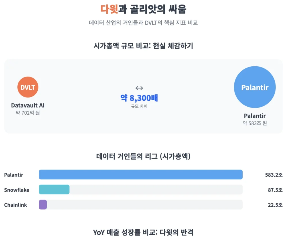 DVLT와 거대 기업들과의 핵심 지표 비교