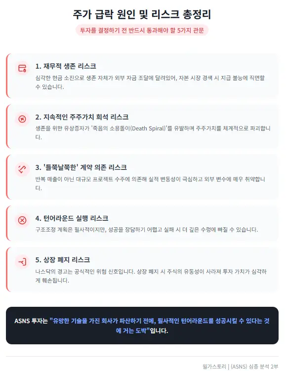 ASNS 주가 급락 및 리스크 총정리